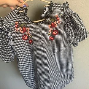 Cute embroidered black and white gingham blouse